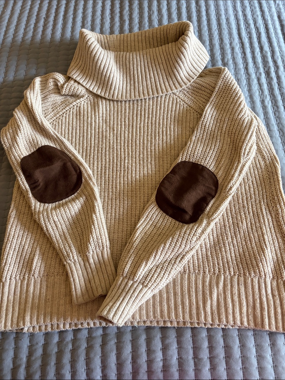 Banana Republic Cream Turtleneck Sweater with Brown Elbow Patches